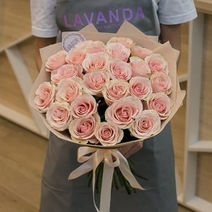 25 розовых Эквадорских роз в матовой пленке