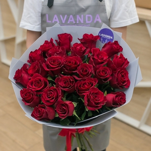 25 красных эквадорских роз 50 см.