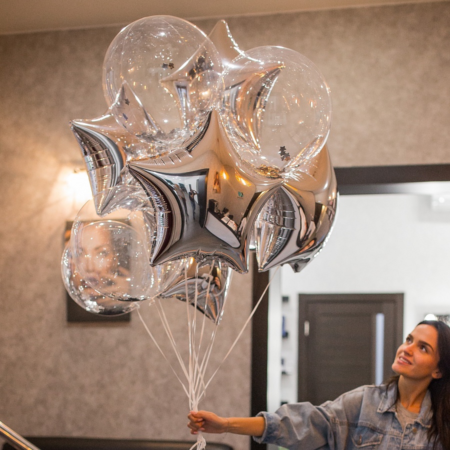 Серебристый набор прозрачных шаров и звездочек (11 шт.)