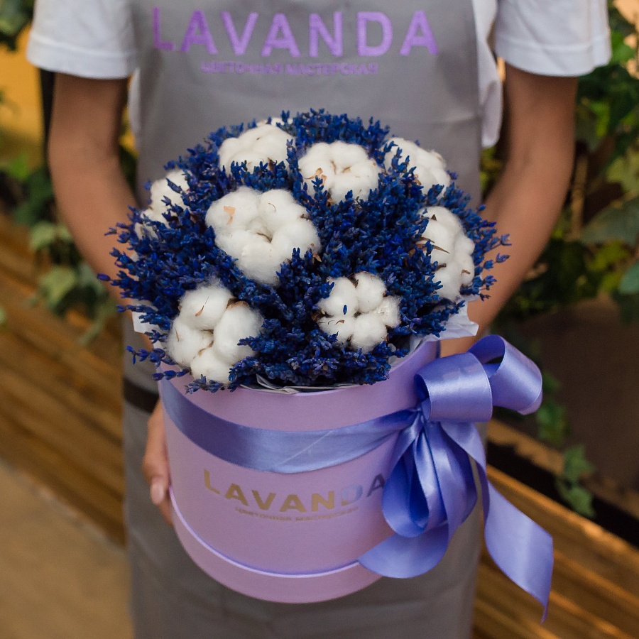Стабилизированная лаванда с хлопком в коробке