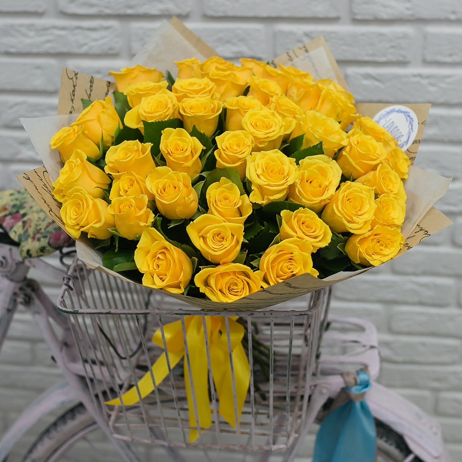 45 желтых Кенийских роз 40 см.