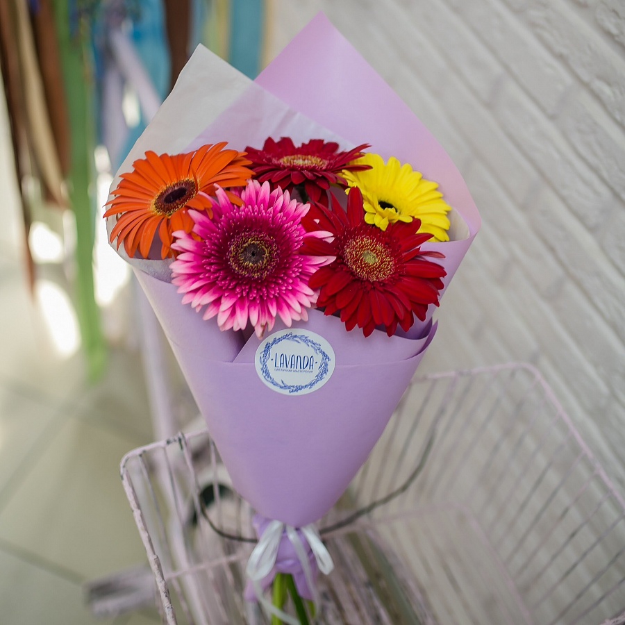 5 ярких гербер в стильном оформлении