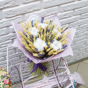 Букет с пшеницей, лавандой и хлопком