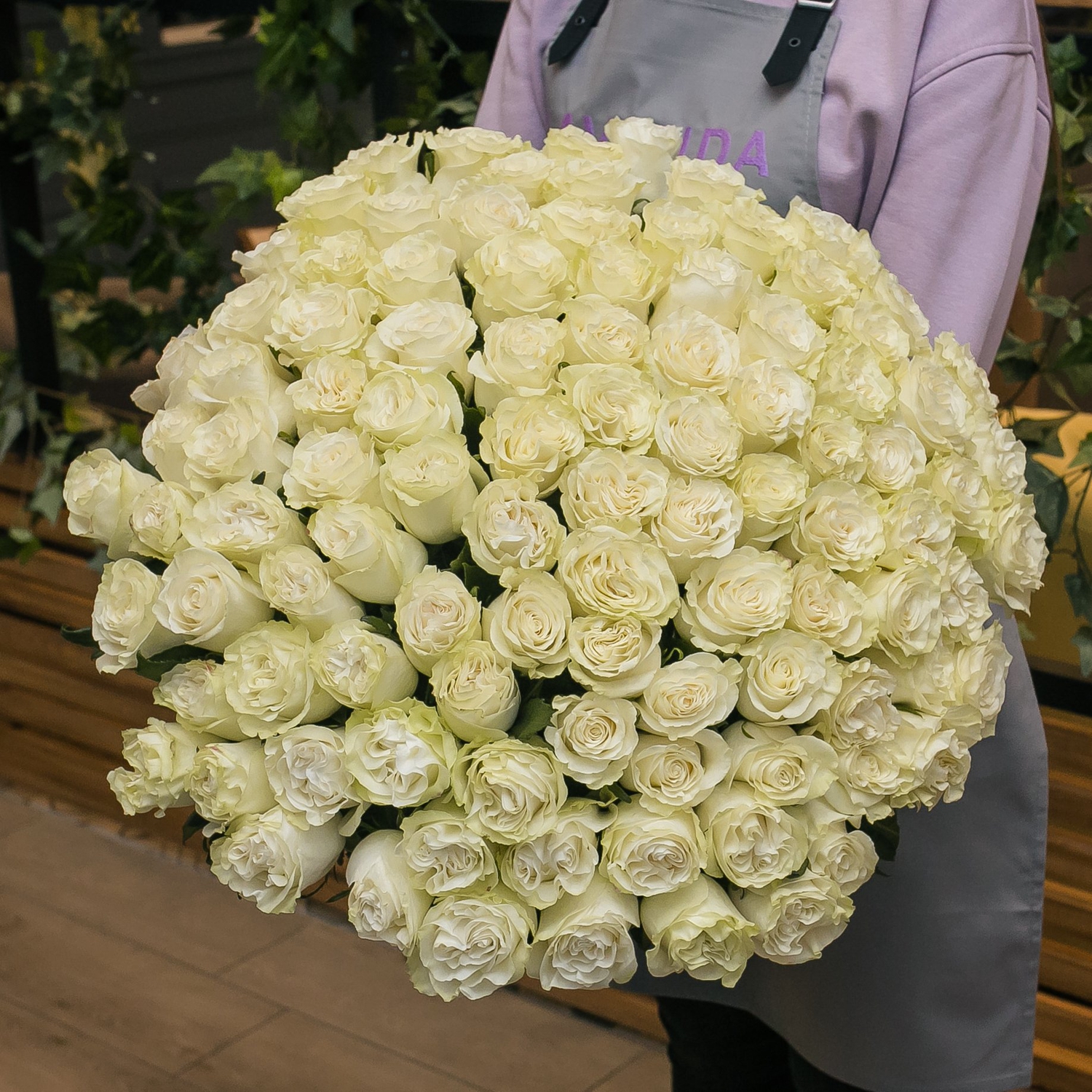 101 белая эквадорская роза 60 см.