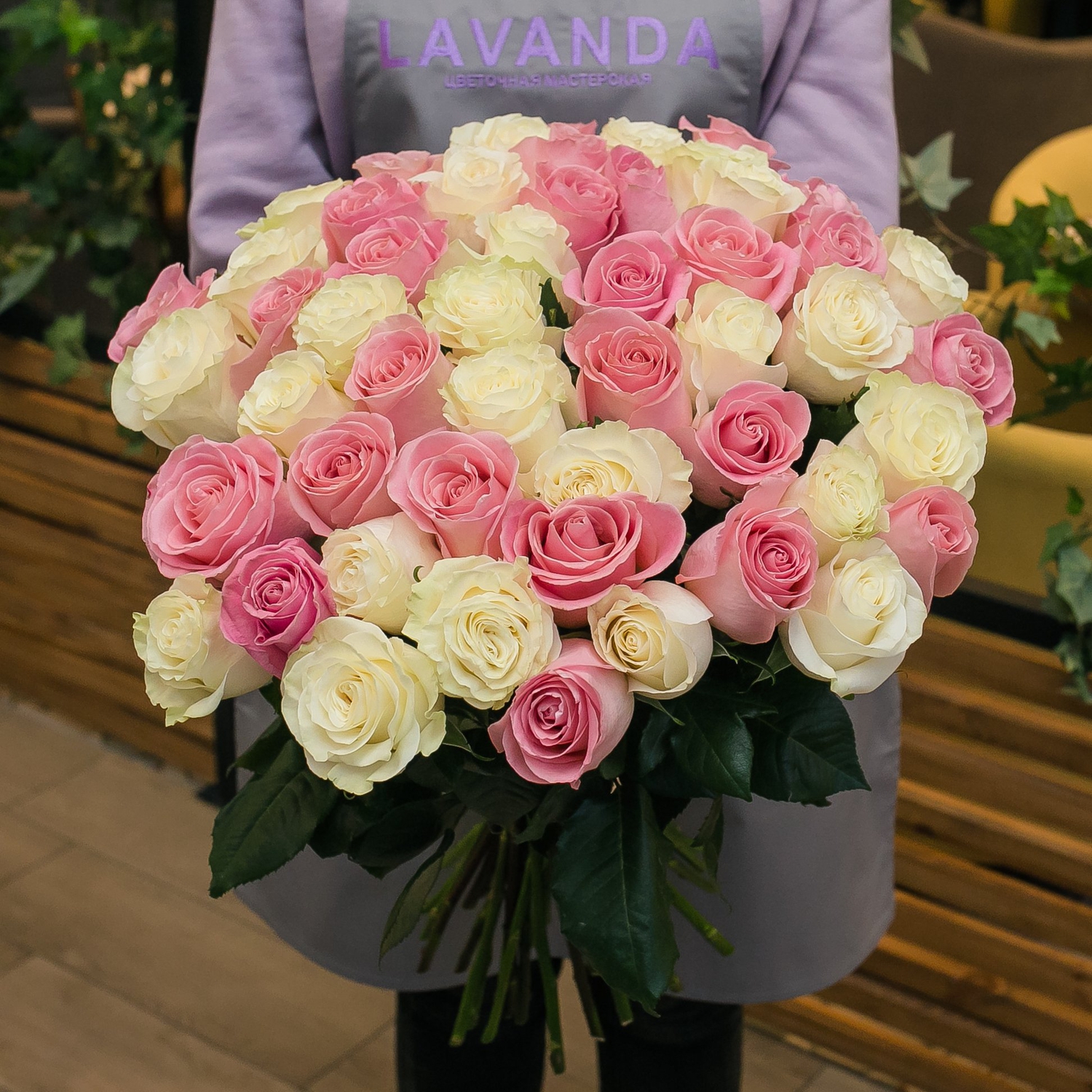 51 бело-розовая Эквадорская роза 60 см.