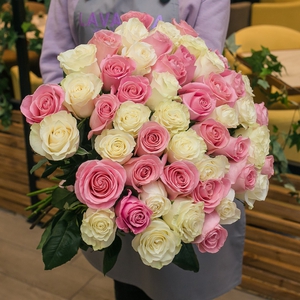 51 бело-розовая Эквадорская роза 60 см.