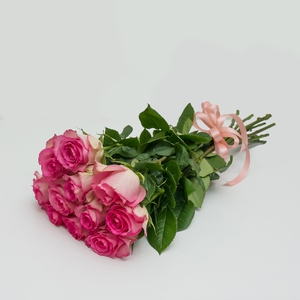 11 розовых роз 50 см.